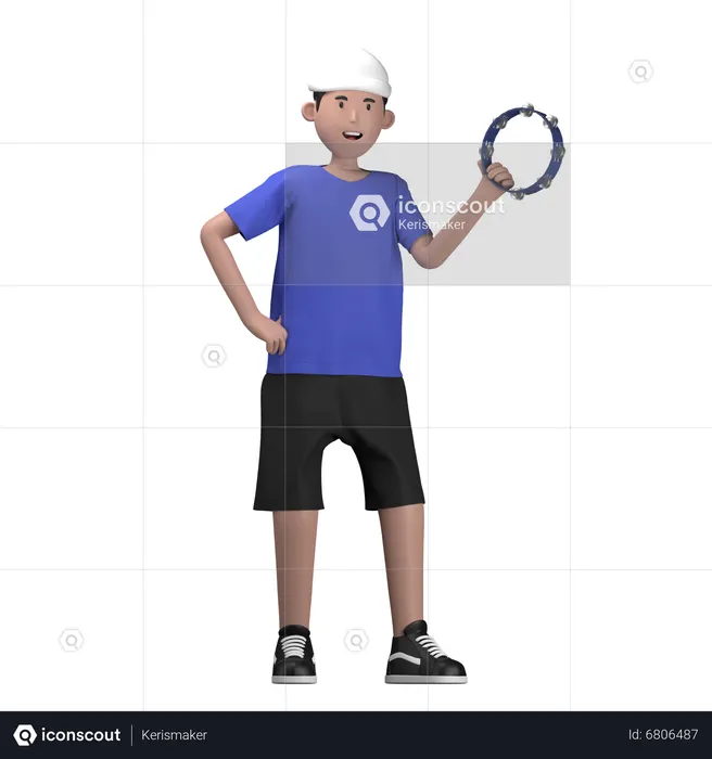 Male With Tambourine  3D Illustration