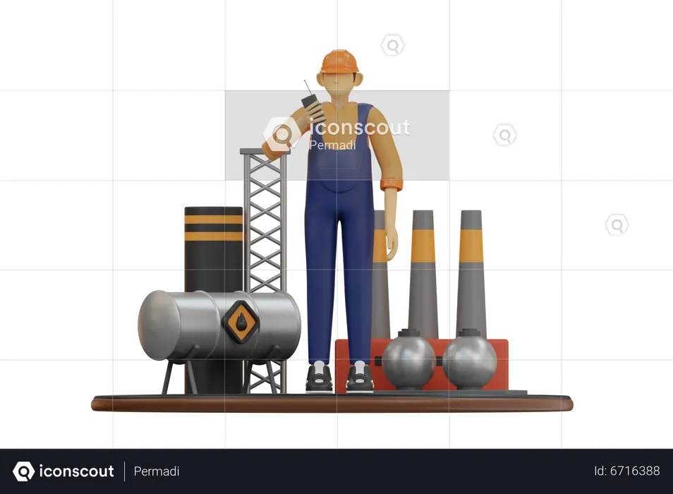 Male worker at oil industry  3D Illustration