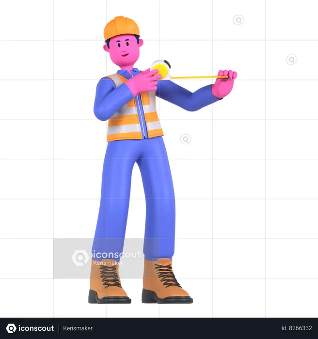 Male Worker Holding Measuring Tape  3D Illustration