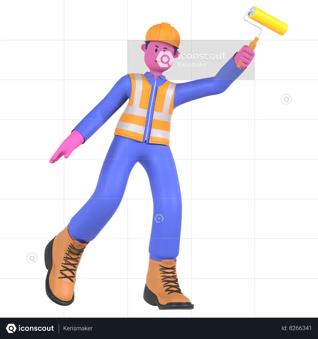 Male Worker Holding Paint Roller  3D Illustration