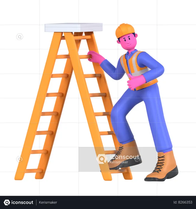 Male Worker Using Ladder 3D Illustration download in PNG, OBJ or Blend ...