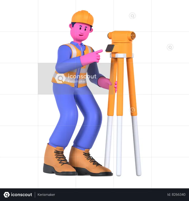 Male Worker Using Theodolite  3D Illustration