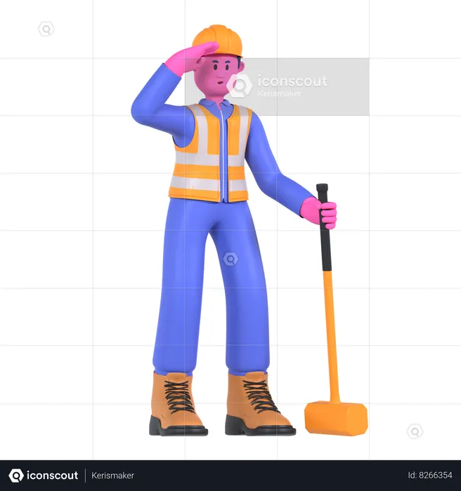 Male Worker With Hammer  3D Illustration