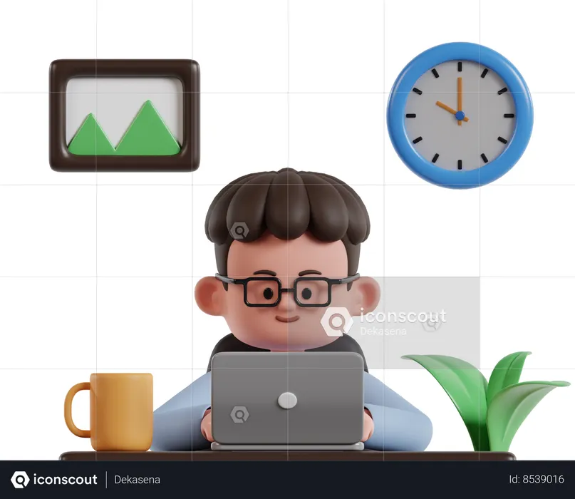 Male Working From Home  3D Illustration
