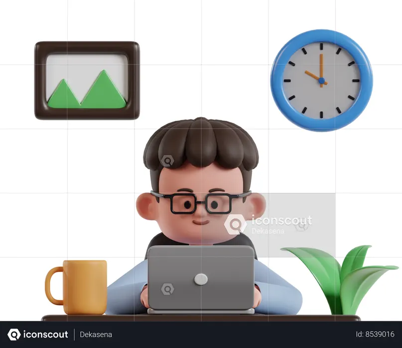Male Working From Home  3D Icon