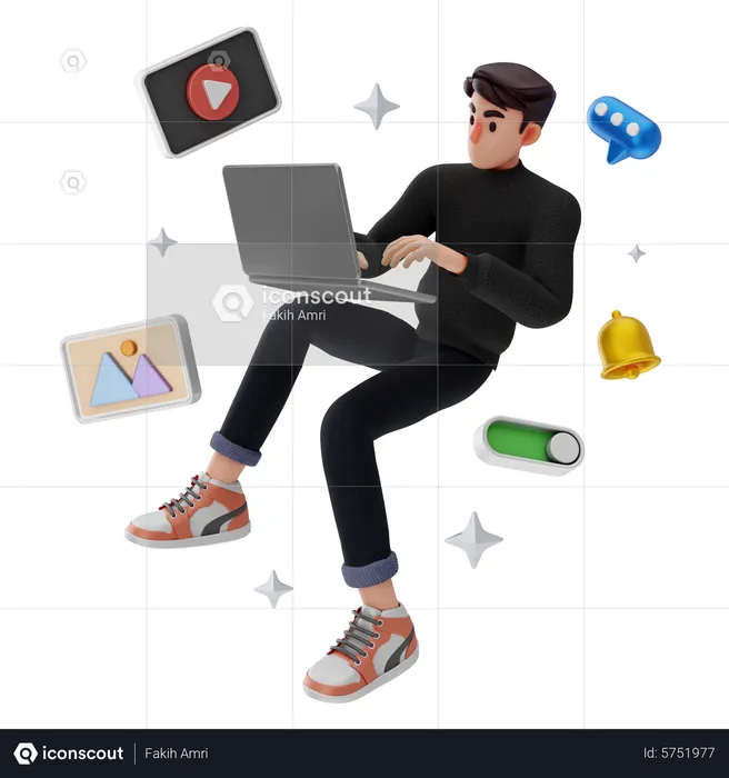 Male working on media content  3D Illustration