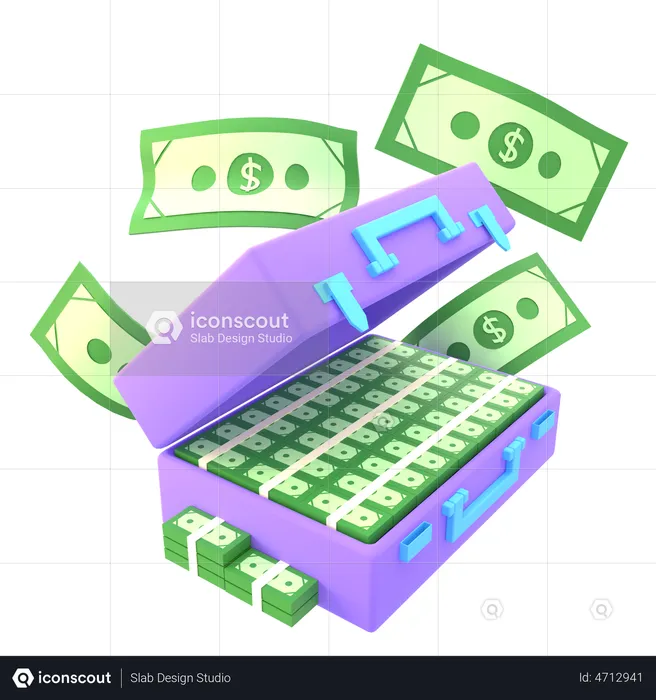 Maleta con dinero en efectivo  3D Illustration