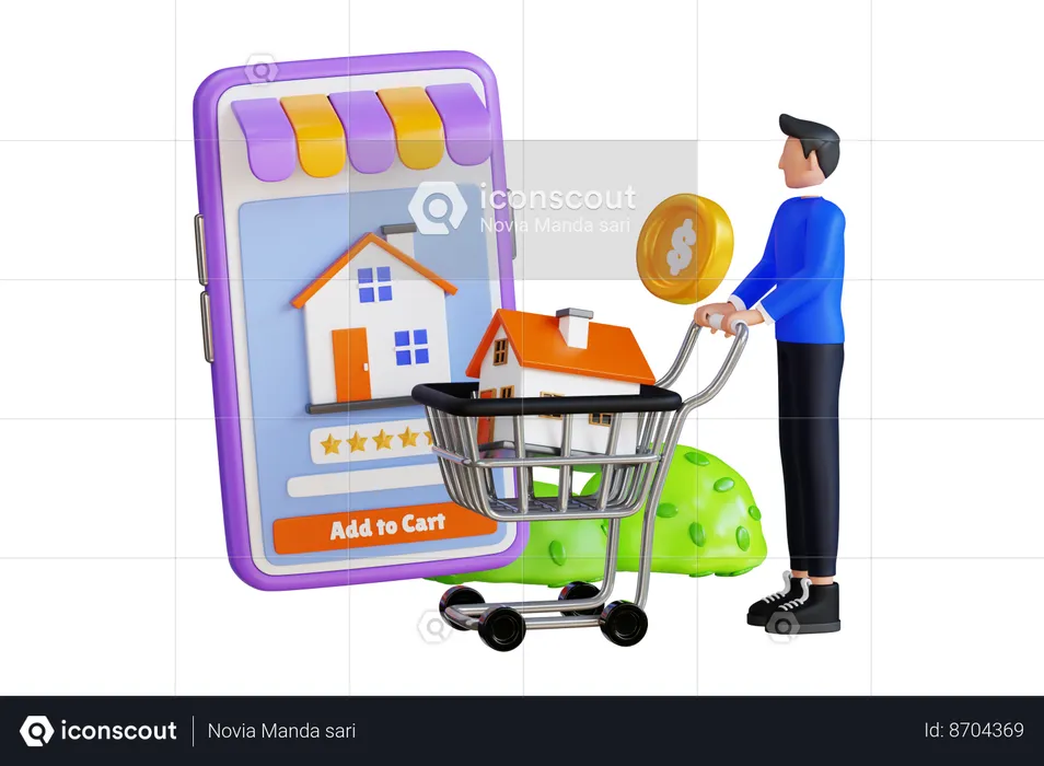 Man Added House To His Shopping Cart  3D Illustration