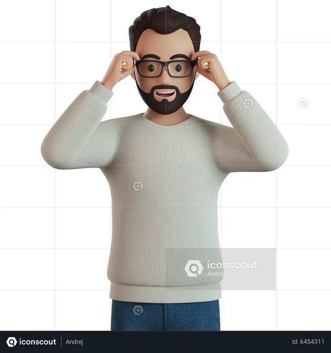 Man Adjusting Eye Glasses With Hands  3D Illustration