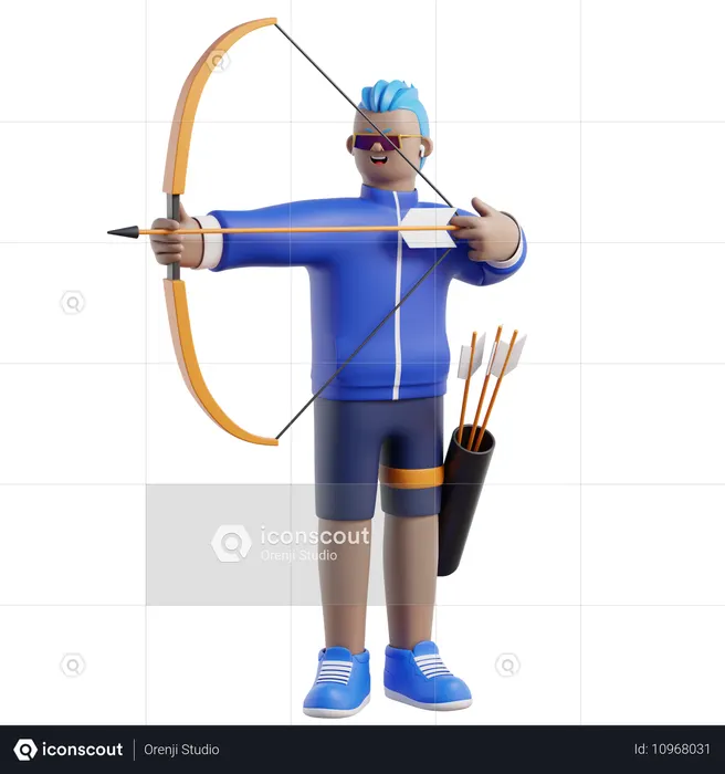 Man Aims A Bow At A Target  3D Illustration