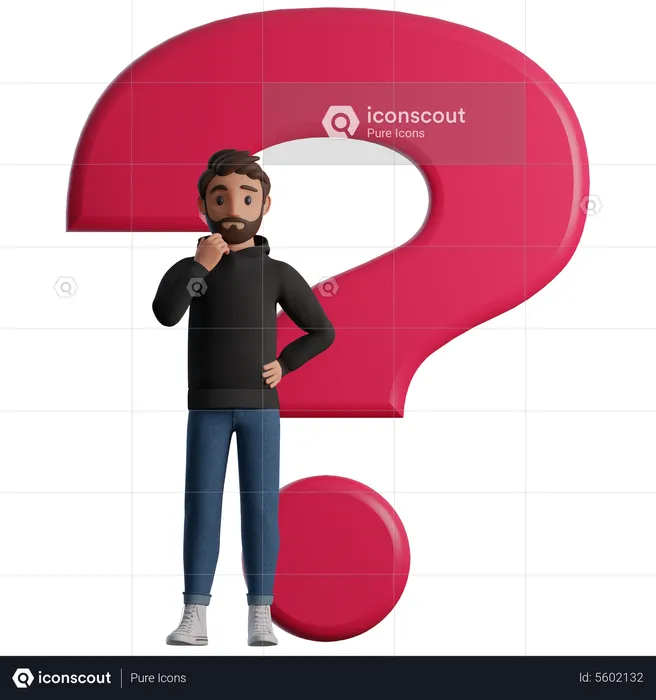 Man and a question mark  3D Illustration