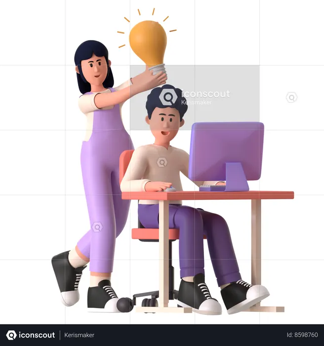 Man And Girl Having Brainstorming Idea  3D Illustration