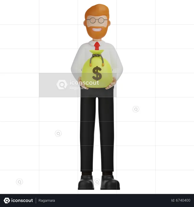 Man And Hold Money Bag  3D Illustration