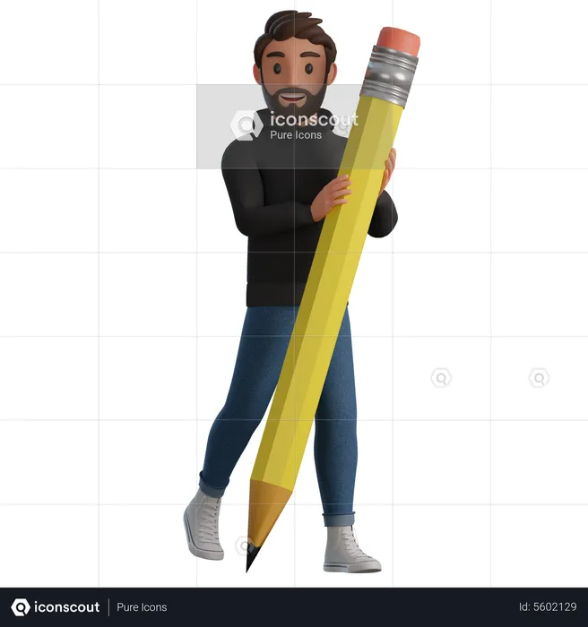 Man and Pencil  3D Illustration