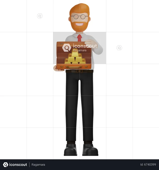 Man And Suitcase Gold Bar  3D Illustration