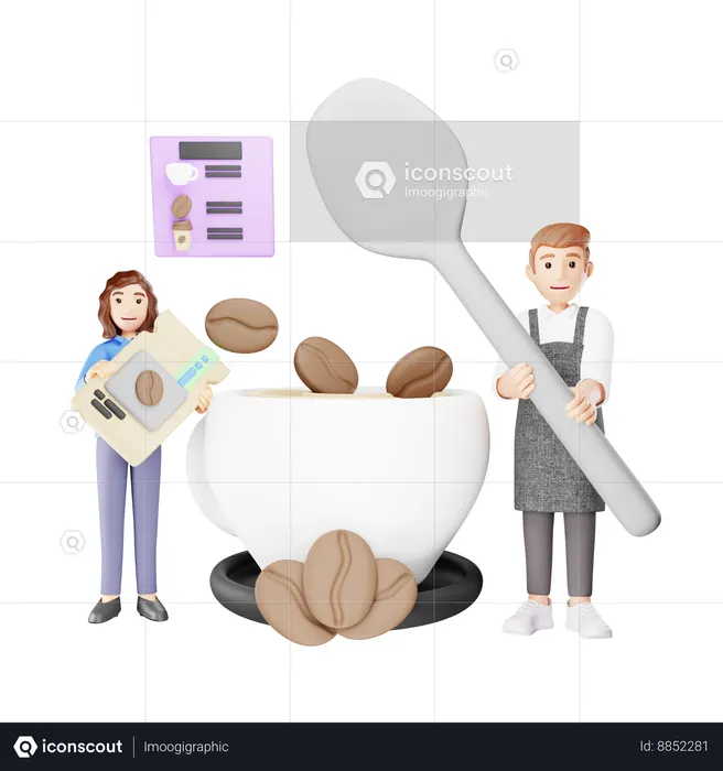 Man and woman are making coffee  3D Illustration