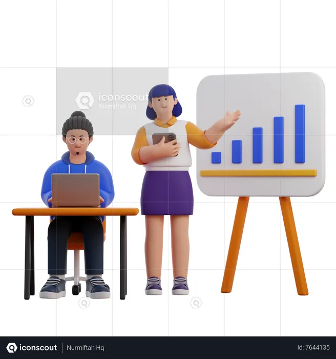 Man And Woman Doing Presentation  3D Icon