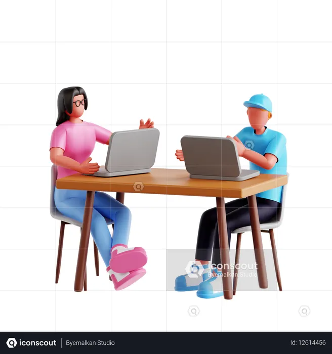 Man and Woman doing Work Discussion 3D Illustration  3D Icon