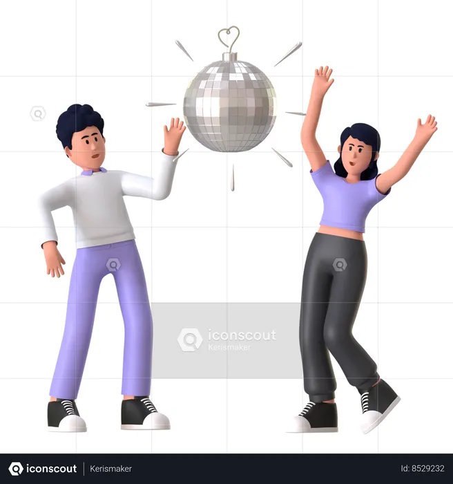 Man And Woman Enjoying Disco Dance Floor  3D Icon