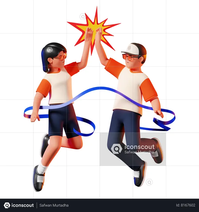 Man and Woman giving Celebrating Pose  3D Illustration