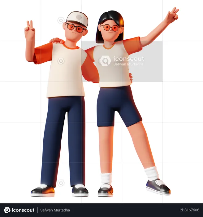 Man and Woman giving Cheese Pose  3D Illustration