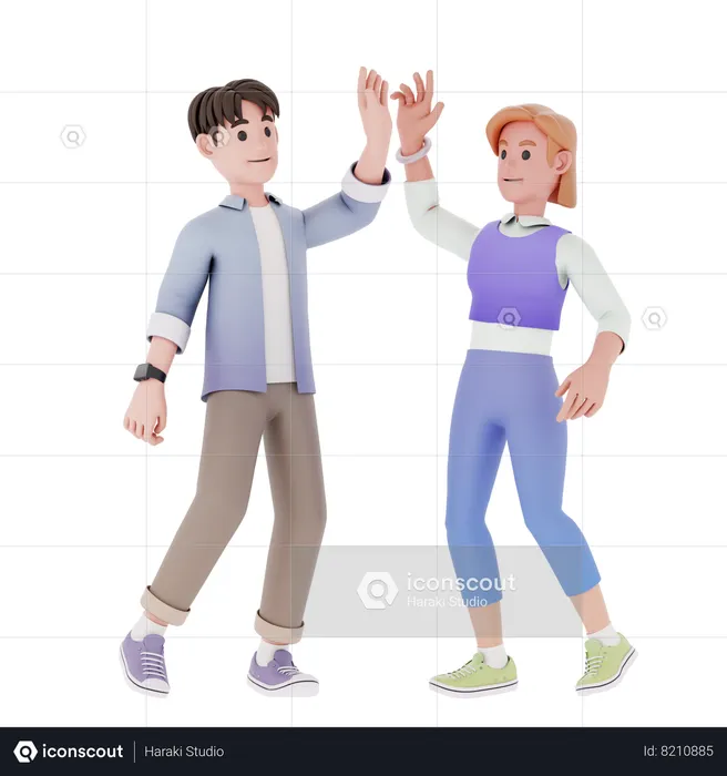 Man And Woman Giving High Five  3D Illustration