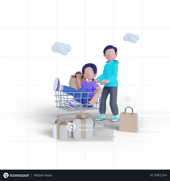 Man and woman going for shopping  3D Illustration