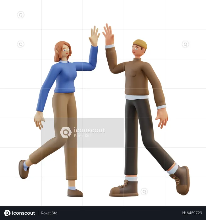 Man and Woman High Five  3D Illustration