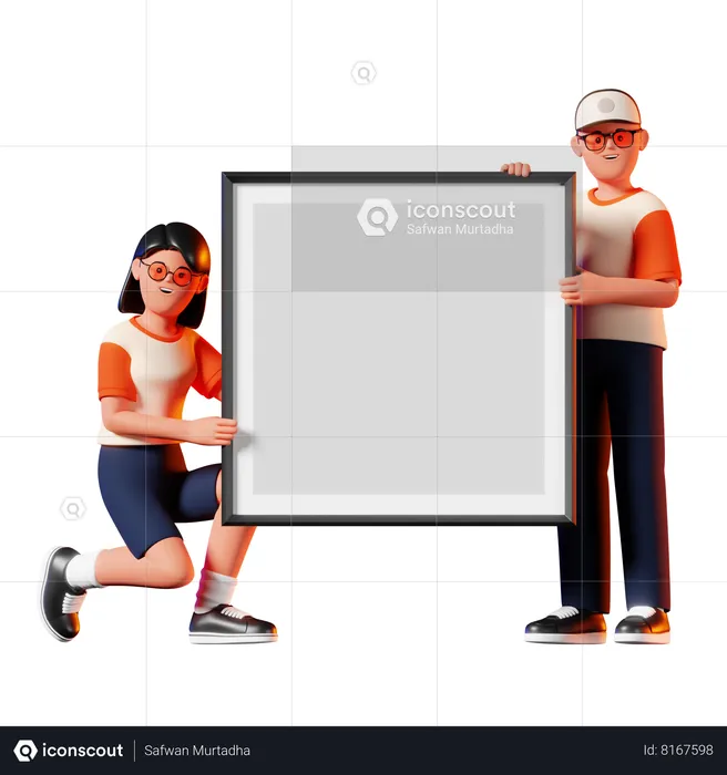 Man and Woman Holding Blank Placard  3D Illustration