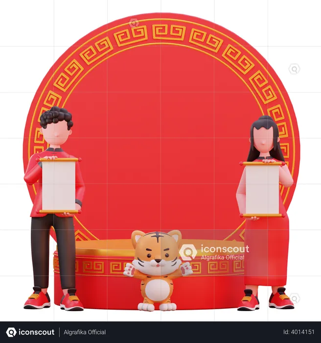 Man and woman holding invitation card  3D Illustration