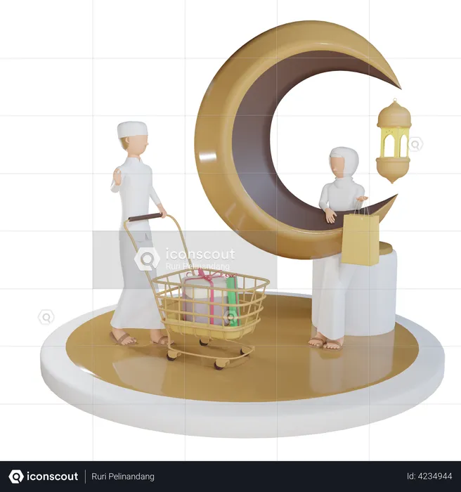 Man And Woman Muslim Shopping  3D Illustration