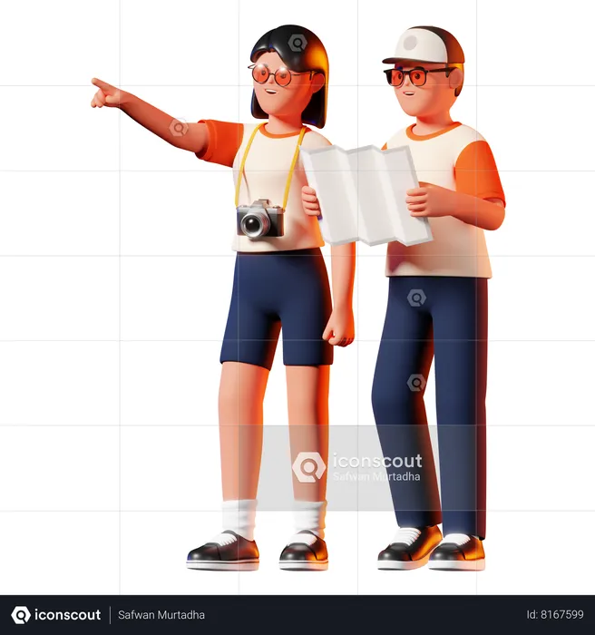 Man and Woman Searching for Location  3D Illustration