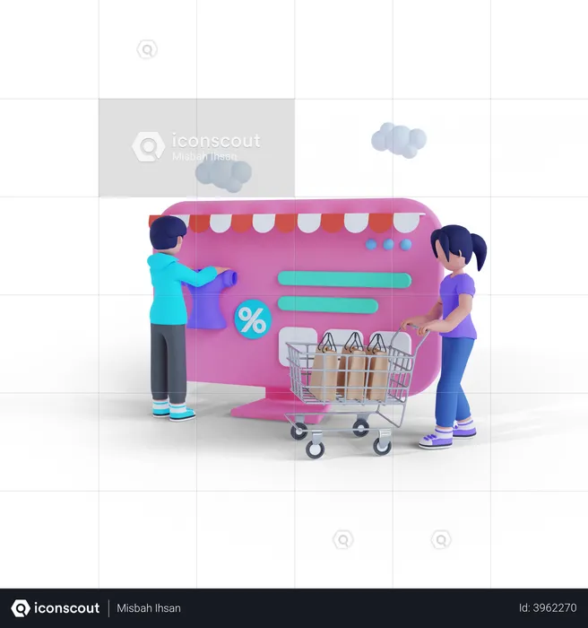 Man and woman shopping together  3D Illustration