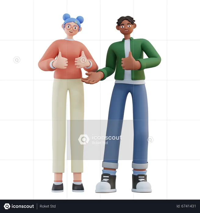 Man and Woman showing thumbs up  3D Illustration