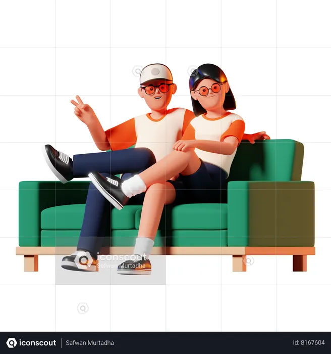 Man and Woman Sitting on Sofa  3D Illustration