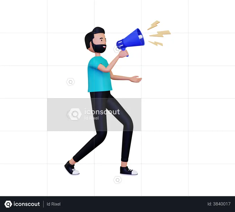 Man announcement with holding a loudspeaker  3D Icon