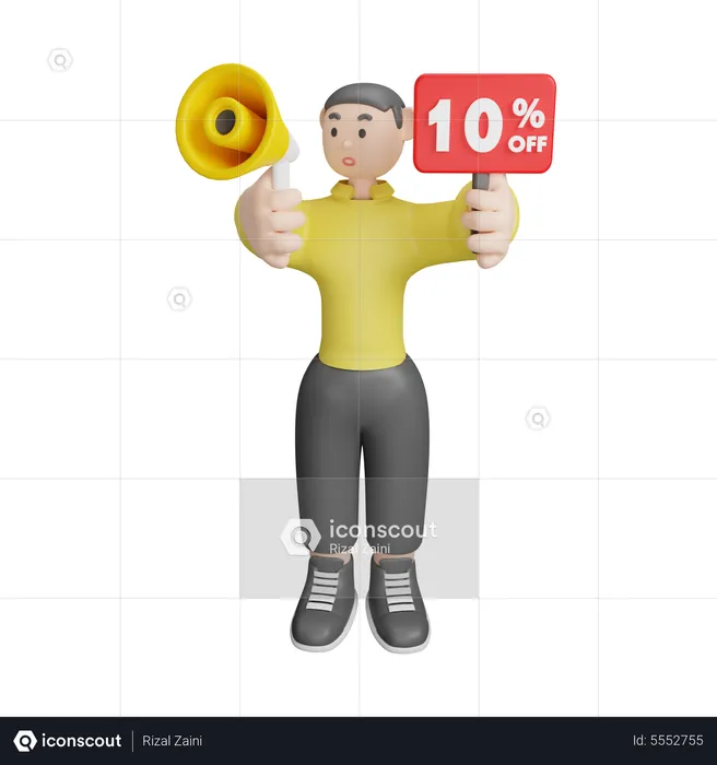 Man Announcing About 10 Percentage Off  3D Illustration