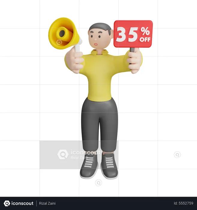 Man Announcing About 35 Percentage Off  3D Illustration