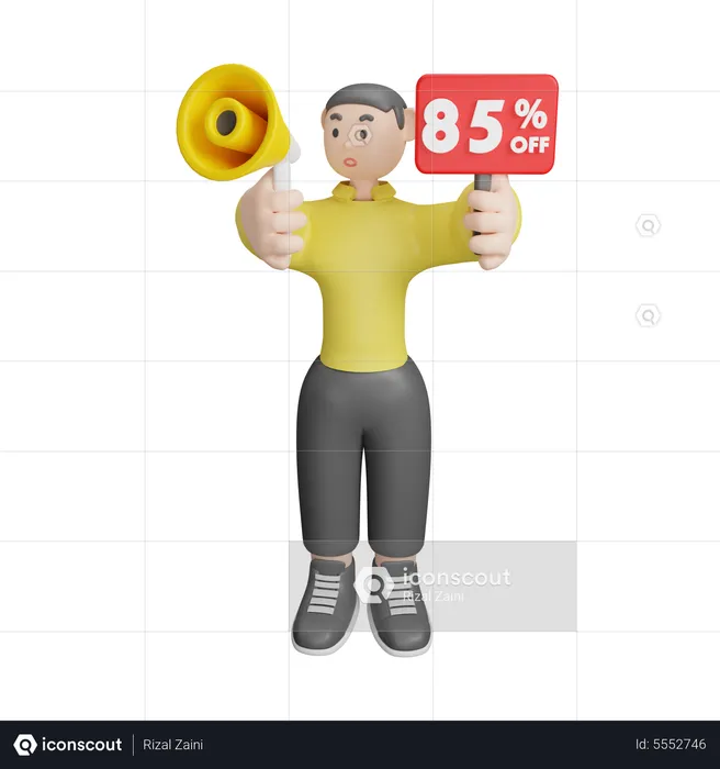 Man Announcing About 85 Percentage Off  3D Illustration