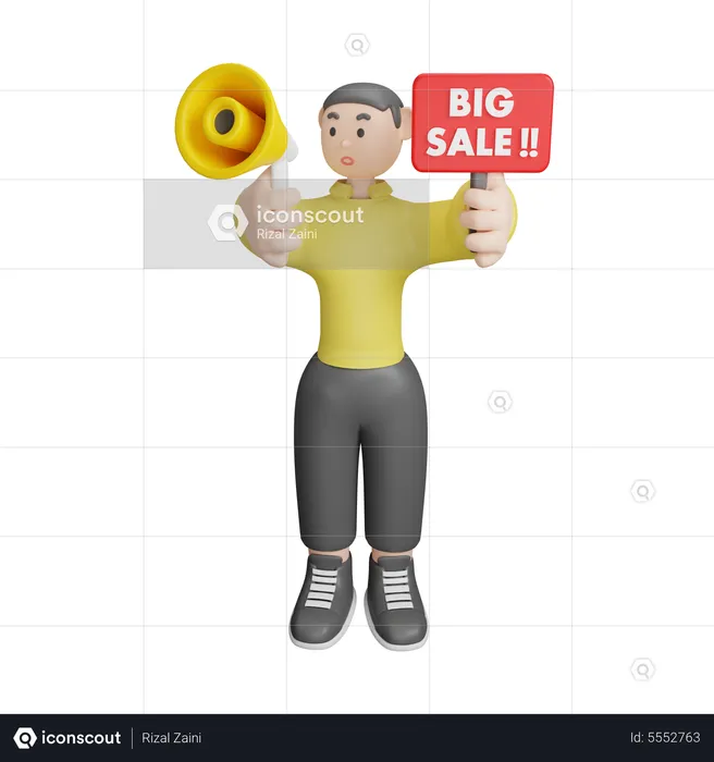 Man Announcing About Big Sale  3D Illustration