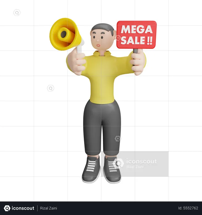 Man Announcing About Mega Sale  3D Illustration