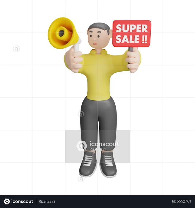 Man Announcing About Super Sale  3D Illustration