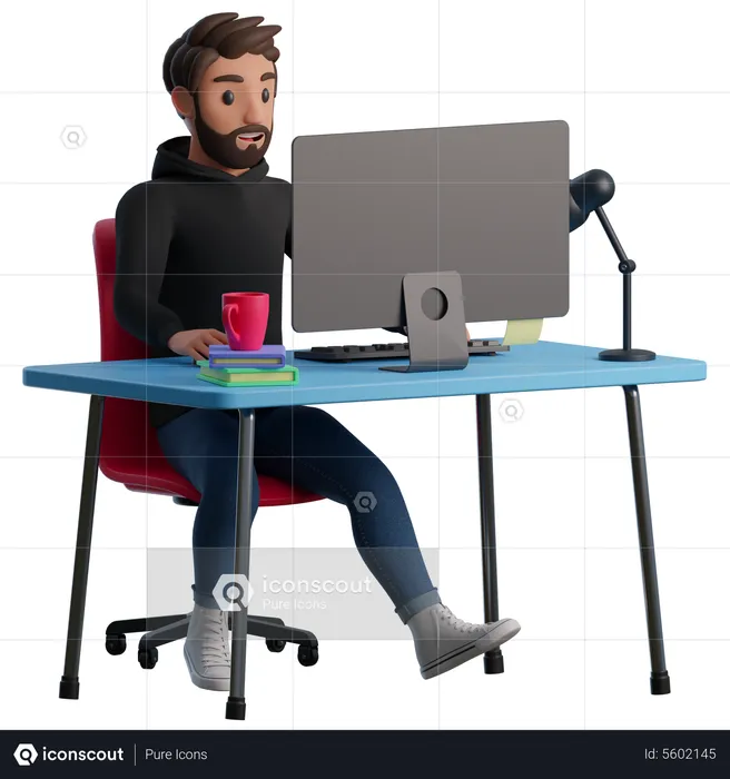 Man at desk  3D Illustration