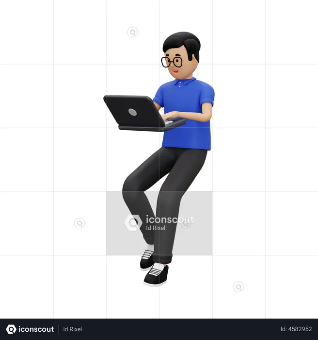 Man at work using a laptop  3D Illustration