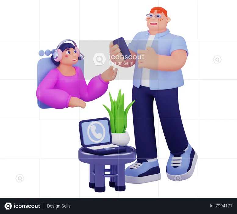 Man Attending Online Meeting  3D Illustration
