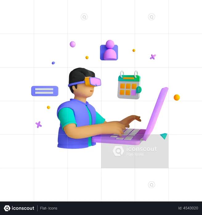 Man Attending Virtual Event  3D Illustration