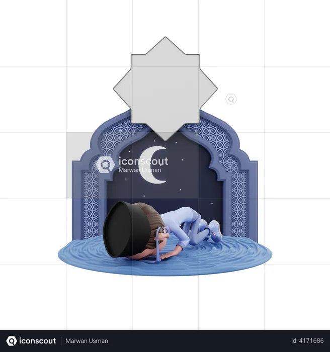 Man bowing down and doing Ramadan Prayer  3D Illustration