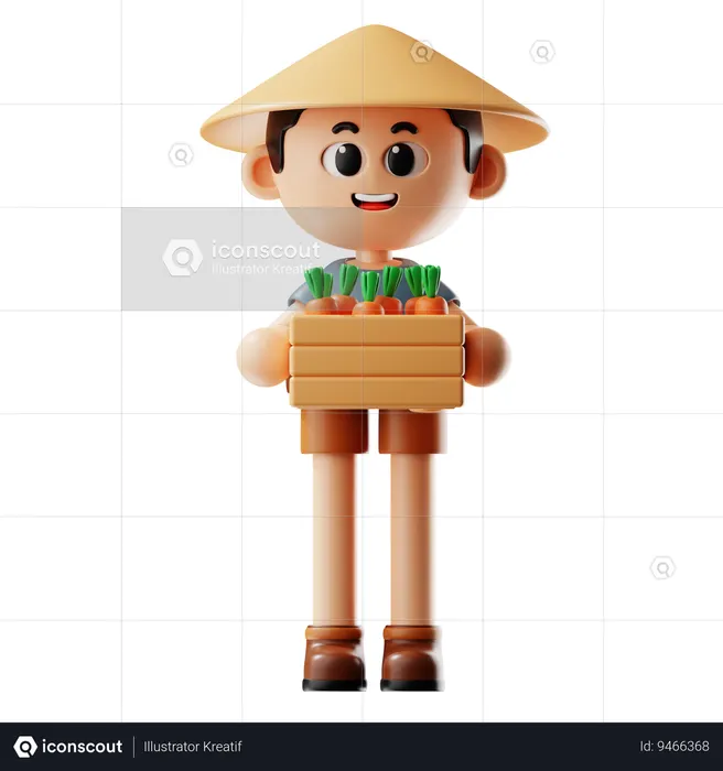 Man Bring Carrots Basket  3D Icon