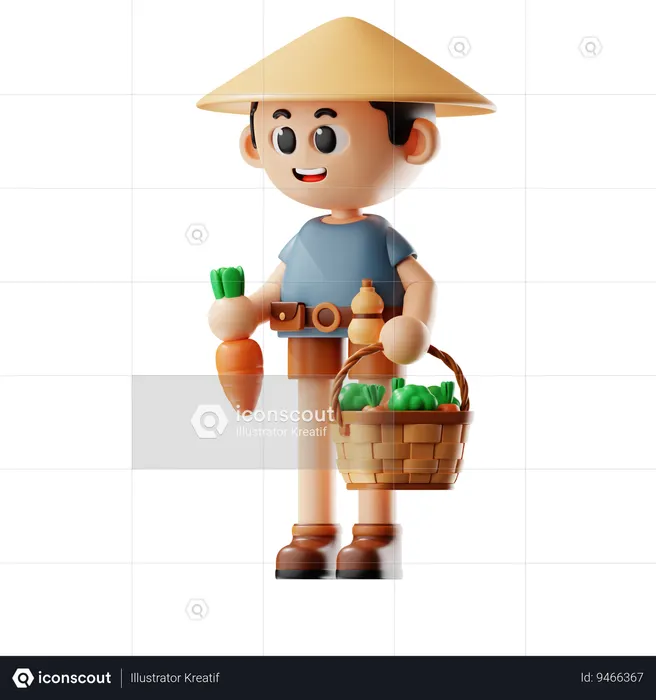 Man Bring Harvest Basket  3D Icon