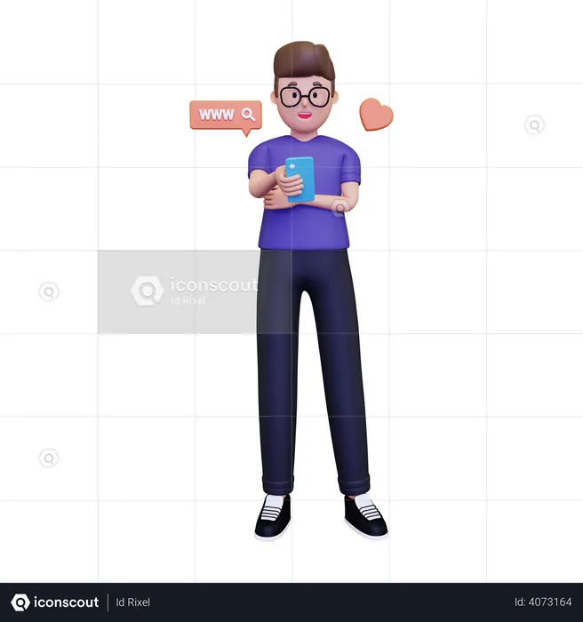 Man browsing on internet  3D Illustration